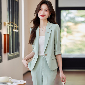 Women's Suit <b>Set</b> Polyester Three Quarter Sleeve Breathable <b>Office</b> Lady Summer Formal Wear - Product Image 1