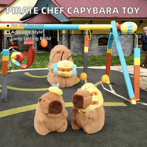 Nuevo XS Capybara llavero de felpa travestismo mochila comida hamburguesa patatas fritas pirata Chef Croissant sombrero de abeja juguetes de animales forro de malla - Product Image 2