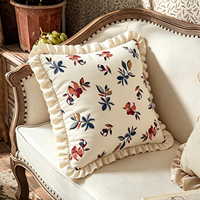 Housse de coussin décorative 100 % coton à volants, motif feuille rétro minimaliste, style ferme moderne pour canapé