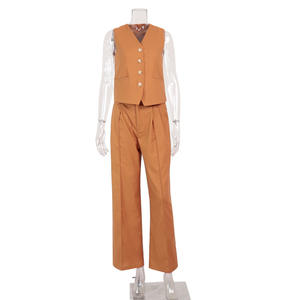 Ensemble de vêtements pour femmes en coton et lin mélangé, veste sans manches et <span class=keywords><strong>pantalon</strong></span> large, mode décontractée printemps-été, veste sans manches plissée, <span class=keywords><strong>pantalon</strong></span> taille basse - Product Image 3