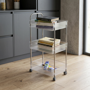 Chariot de rangement à roulettes ANAX SAPPHIRE à 3 niveaux, étagères en acrylique, chariot en métal, organisateur mobile pour la cuisine, le salon - Product Image 2