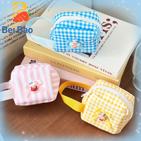 Mini porte-monnaie à motif écossais de dessin animé, sac de rangement pour écouteurs avec fermeture éclair et dragonne, petite pochette cosmétique pour filles, vente en gros