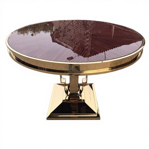 Table à manger rectangulaire de luxe avec plateau en placage de bois brillant, base en acier inoxydable doré écologique, style moderne pour appartement - Product Image 1