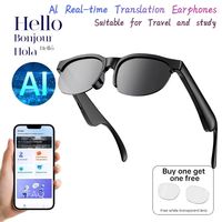 Écouteurs Traducteurs Pilotés par l'IA, Lunettes de Soleil Intelligentes BT à Conduction Aérienne Open-Ear, Casque Sans Fil