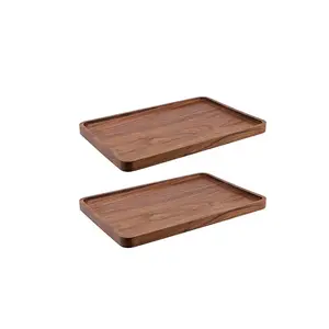 Bandeja rectangular de madera de alta calidad personalizada, bandeja de madera de nogal natural para servir la bandeja de madera para valet