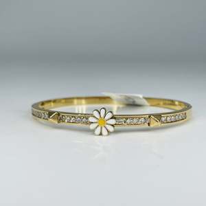 กำไลข้อมือแฟชั่น สแตนเลสสตีล 316L ชุบทอง PVD ดีไซน์ดอกเดซี่ประดับคริสตัล - Product Image 1
