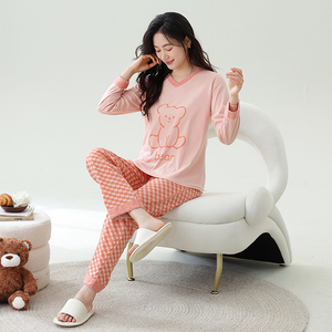 롱드 여성용 긴팔 V넥 나이트가운 <span class=keywords><strong>CVC</strong></span> 혼방 소재 수분 흡수 속건 부드럽고 통기성 좋은 캐주얼 홈웨어 - Product Image 3