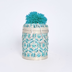 Boîte de rangement ronde multifonctionnelle en bambou moderne, écologique, faite à la main, avec couvercle pour le Ramadan et l'Aïd |   Panier décoratif pour cadeaux de luxe - Product Image 6