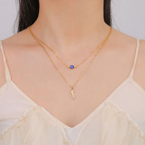 Collar de cuerno italiano de ojo malvado, collares de doble capa de Color dorado de acero inoxidable, regalo de joyería de protección de buena suerte para mujer - Product Image 1
