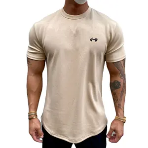 OEM 2024 col montant lourd 100% coton t-shirts unis pour hommes boîte fit gym fitness t-shirt personnalisé avec impression de logo conçu