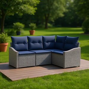 Ensemble de canapé de jardin en polyrotin synthétique gris avec coussins, 4 places, mobilier d'extérieur, design contemporain - Product Image 2