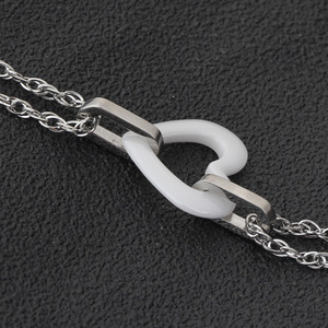 Pulsera de Doble Cadena de Cerámica con Forma de Corazón Blanco, Acero Inoxidable, Joyería Unisex para Regalo - Product Image 3