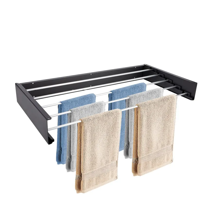 Adjustable Black Metal Bathroom Hanger Foldable Towels Drying Rack Collapsible Bathroom Towel Rack