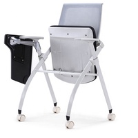Chaise de bureau ergonomique pliable en maille, style minimaliste moderne chinois, avec accoudoirs réglables (inclinables vers l'avant et vers l'arrière) et tablette d'écriture