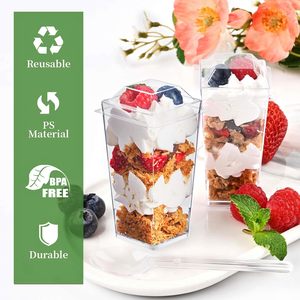 3 oz Mini Tasses à dessert avec couvercles Tasses carrées en plastique jetables pour la crème glacée de fête Tasses à gâteau en mousse au yaourt avec couvercle - Product Image 3