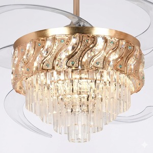 Luxury Designer Gold Crystal LED <b>Ceiling</b> Fan with Retractable Blades <b>Remote</b> <b>Control</b> Silent Chandelier <b>Light</b> Home - Product Image 2