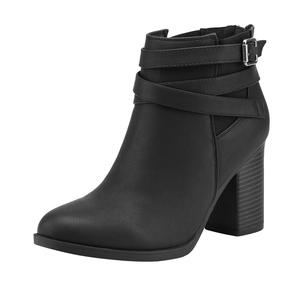Bottines à talons épais en cuir suédé souple de haute qualité avec fermeture à glissière au dos bottines à bout rond pour femmes - Product Image 3