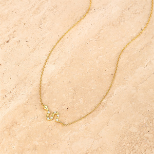 Collier Serpent en Argent Sterling 925 Plaqué Or 18 carats avec Zircon, Simple et Amusant, Chaîne Claviculaire pour Femme - Product Image 2