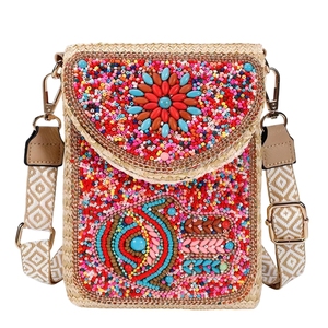 Bolso de mano casual de paja con cuentas para mujer, elegante bolso de noche con cadena desmontable, brillante bolso cruzado para playa o boda - Product Image 5