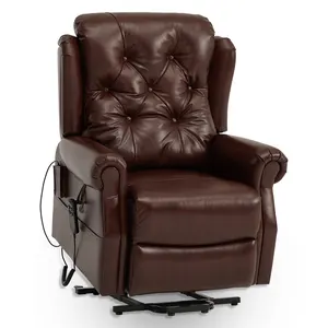 كرسي منزلي مسطح ورافع للاستلقاء من CJSmart كرسي مزود بمحرك مزدوج لكبار السن أريكة كهربائية مع جيوب جانبية ومساج حراري