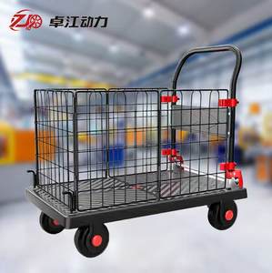 Groothandel Zwart 150Kg 250Kg Zware Industriële Gaas Plastic Platform Hek <span class=keywords><strong>Hand</strong></span> <span class=keywords><strong>Trolley</strong></span> Kar - Product Image 1