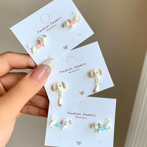 Boucles d'oreilles pour femmes, motif <span class=keywords><strong>chien</strong></span> teckel ondulé de dessin animé, avec tige en argent, design unique et mignon, polyvalentes pour étudiantes - Product Image 1