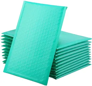 Bolsas de plástico de embalaje personalizadas, sobres de poligón verde azulado, bolsa de correo de muestra gratis para ropa, OEM, venta al por mayor