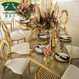 โต๊ะกระจกทรงกลมครึ่งวงกลมสีทองสำหรับจัดงานแต่งงานทำจากแก้วสำหรับงานปาร์ตี้ - Product Image 6