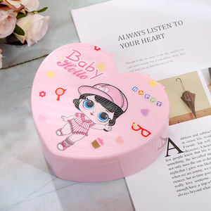 Cute Childrens Doll Jewelry Heart Shaped <b>Makeup</b> <b>Box</b> Double Layer Storage For Hair Accessories Toys And Miscellaneous Items - Product Image 3