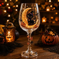 Collection de verres à vin d'Halloween : Lot de verres à pied festifs et effrayants avec motifs sorcière, fantôme et citrouille – Décoration gothique pour fête d'Halloween
