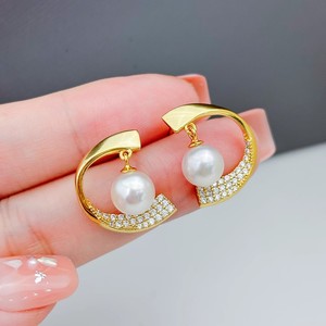 Accessoires en perles DIY, plateau vide en argent S925 avec perles rondes de 6 à 8 mm, bijoux en argent simples, boucles d'oreilles pendantes, accessoire 22384DIY - Product Image 1