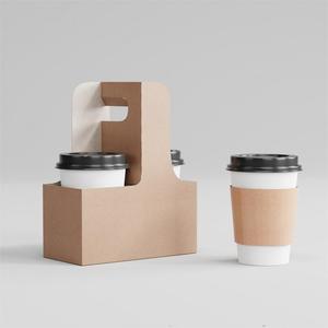 Eco Customized Take Away Hot <strong>Drink</strong> Coffee Tea Cup <strong>Holder</strong> With Handle Kraft Paper Cup <strong>Holder</strong> Disposable - Product Image 2
