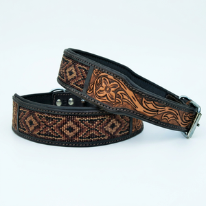 Collier pour chien en cuir occidental de qualité supérieure avec motif perlé géométrique, fermeture à boucle réglable, style classique, utilisable toute l'année - Product Image 1