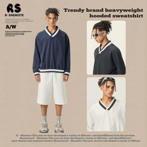 Pull ample à col en V pour homme, style British Academy, 380G, pur coton, automne, design contrasté, style Old Money - Product Image 2