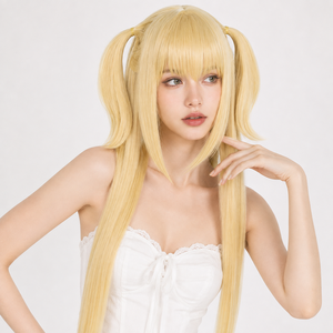 <span class=keywords><strong>Peluca</strong></span> de Cosplay con Cola de Caballo Doble Larga y Lisa, Color Rubio Claro, con Flequillo, Resistente al Calor, Cabello Sintético para Mujer, Venta al Por Mayor Directo de Fábrica - Product Image 5