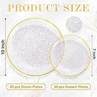 Yuanyi 60 Assiettes Rondes Jetables Modernes en Plastique Transparent Robuste avec Bord Doré Effet Martelé, 30 Chacune pour Desserts, Dîners, Mariages et Fêtes