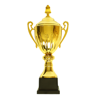 Coupe de trophée de basketball universelle ELOR en métal doré avec décorations ondulées et couvercle à oreilles