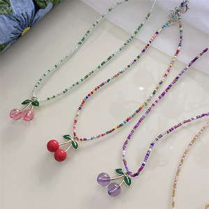 Collares de Cereza con Colgante Lindo Bohemio, Joyería de Cadena con Cuentas de Frutas de Aleación Plateada, Coloridos y Modernos para Mujer, Regalos, ¡Gran Venta! - Product Image 2