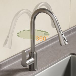 Robinet de cuisine extractible en laiton 59A avec rotation à 360° °   Robinet rotatif, rétraction automatique par gravité, sortie <span class=keywords><strong>d</strong></span>'<span class=keywords><strong>eau</strong></span> à trois modes pour évier moderne - Product Image 3