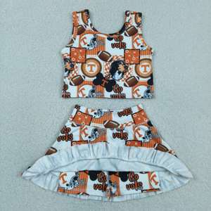 ชุดกีฬา RTS Athletic Wear Summer School Team Go Vols สำหรับเด็กผู้หญิง กระโปรงกางเกงลำลอง มีซับใน เหมาะสำหรับโยคะ ขายส่ง ชุดเสื้อผ้าพี่น้อง - Product Image 2