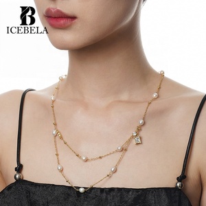 Remarquable Icebella Meilong Bijoux 925 Sterling Silver Choker Transparent 5a Zircon Naturel Baroque Perle Double Chaîne Collier - Product Image 4