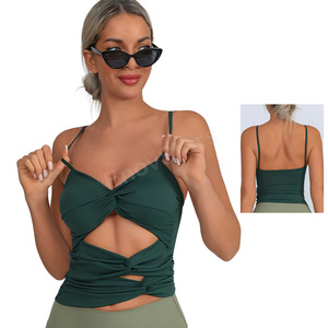 Top da Yoga da Donna Leggero e Traspirante con Dettaglio Intrecciato Frontale, <span class=keywords><strong>Spalline</strong></span> <span class=keywords><strong>Sottili</strong></span>, Schiena Aperta, Supporto Elevato e Elasticità a Quattro Vie - Product Image 2