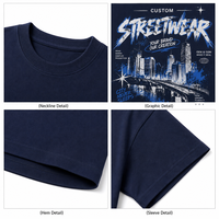 Kaos Oblong Katun Polos Warna Solid 240g dengan Bahu Jatuh Model Boxy untuk Pria Grosir OEM ODM Navy Streetwear Tee