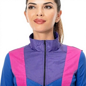 Y2K Tracksuit Set Color Blocking <b>Jacket</b> Pants <b>Short</b> <b>Sleeve</b> Stand Collar Drawstring Closure Lightweight Polyester Quick Dry - Product Image 2