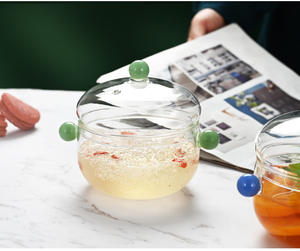 Solhui Mignon <span class=keywords><strong>mini</strong></span> bols à soupe <span class=keywords><strong>en</strong></span> verre transparent avec couvercle et poignée colorée 500ml - Product Image 5