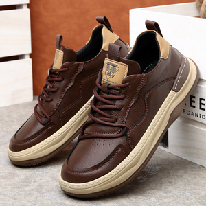 Zapatillas de Piel Genuina para Hombre, Talla Grande, con Cierre de Cordones, Transpirables, Desodorantes, con Suela de Goma Resistente al Desgaste, Casuales, Blancas - Product Image 2