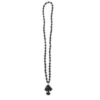 Kalung Tali Doa Ortodoks Yunani Buatan Tangan 50 Knot, Hitam dengan Manik-Manik Biru, Salib Komboskini Sutra
