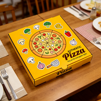 Boîte à pizza jaune personnalisée avec logo de dessin animé, en carton ondulé imperméable de qualité alimentaire, emballage à emporter avec trous d'aération