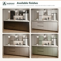 Meuble de cuisine en contreplaqué avec portes en acrylique, aménagement minimaliste avec îlot, dimensions personnalisées, projets de maison et tiroirs à fermeture amortie