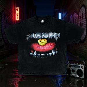 เสื้อยืดโอเวอร์ไซส์ลายกราฟิก Happy Pill Grillz สำหรับผู้ชาย สไตล์สตรีทแวร์ คอกลม แขนสั้น ผ้าคอตตอนเจอร์ซีย์ 100% พิมพ์ลายโลโก้ด้านหน้า - Product Image 2